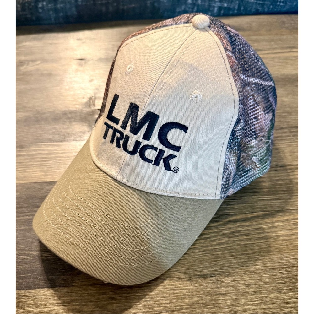 LMC Truck Hat OSFA NWOT Camo Mesh Back Snapback Khaki Embroidered Logo